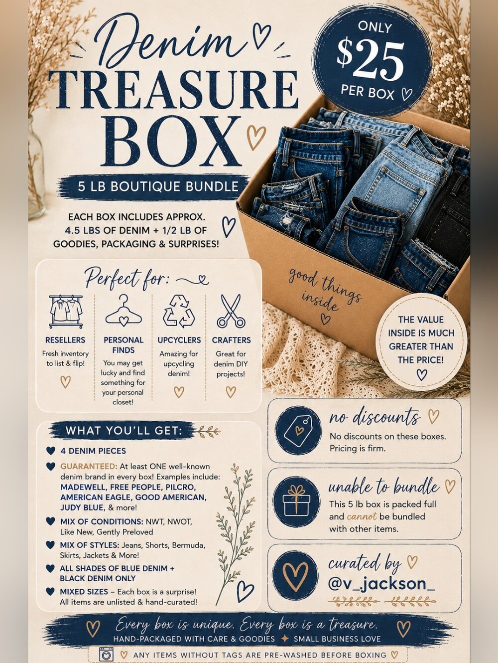 👖📦 Denim Treasure Box | 5 lb Boutique Bundle | 4 Denim Pieces | $25